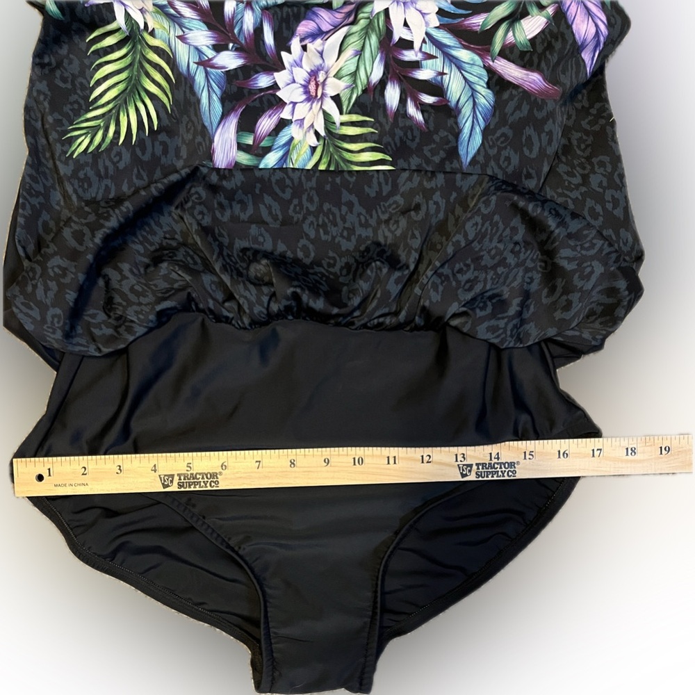Maxine of Hollywood High-Neck Keyhole Blouson Fiji Floral One Piece size 14 - Picture 6 of 15